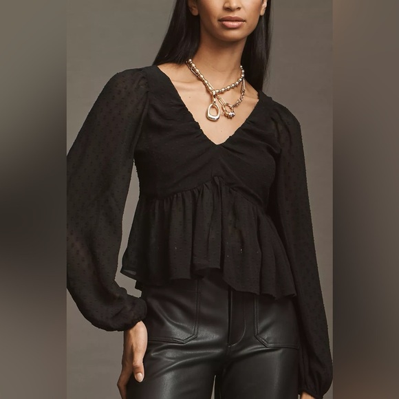 Anthropologie Tops - Anthropologie Peplum Black Blouse size X-Large NWT